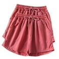 thumbnail image 1 of FNFYFH Clearance Ladies Loose Fit Elastic Waist Solid Color Summer Shorts Comfortable Shorts，Red, 1 of 3