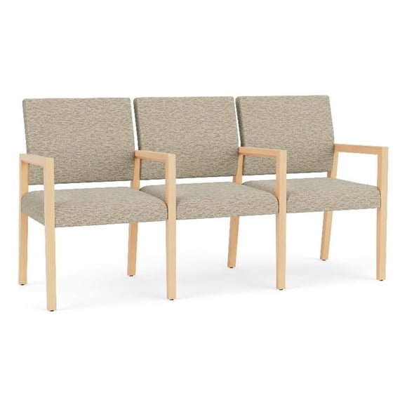 Pemberly Row Accueil d'Attente Siège Tandem 3 Places Cadre en Bois Beige