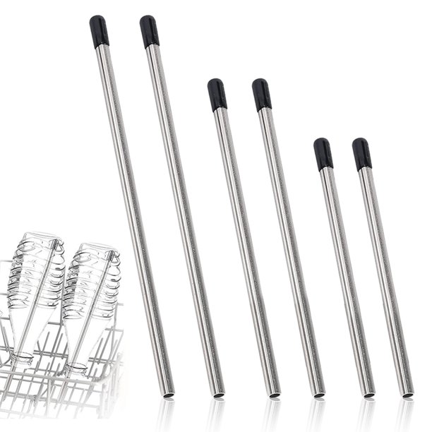 6 soportes para botellas de acero inoxidable, compatibles con lavavajillas, soporte para botellas, soporte para botellas, soporte para vasos para todos los escurreplatos habituales, con tapa de