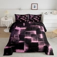 thumbnail image 3 of Black Pink Abstract Comforter Queen Gradient Square Queen Bedding Set, Geometry Grid Down Comforter Neon Checkered Bed Set, Glowing Plaid Quilted Duvet 3D Modern Bedroom Decor 3pcs (Black Reversible), 3 of 6