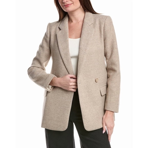 1.STATE womens  Single-Breasted Herringbone Wool-Blend Blazer, 2, Grey