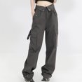 thumbnail image 2 of Kmdttou Cargo Pants for Women Flap High Waisted Work Pants Multi-Pockets Versatile Straight Leg Pants Trousers S-3XL, 2 of 4