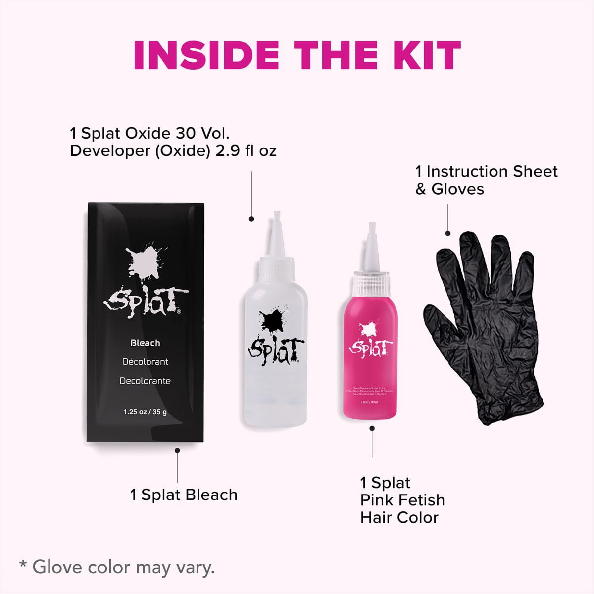 Splat Complete Kit, Pink Fetish Hair Color, Semi-Permanent Hair Dye with Bleach