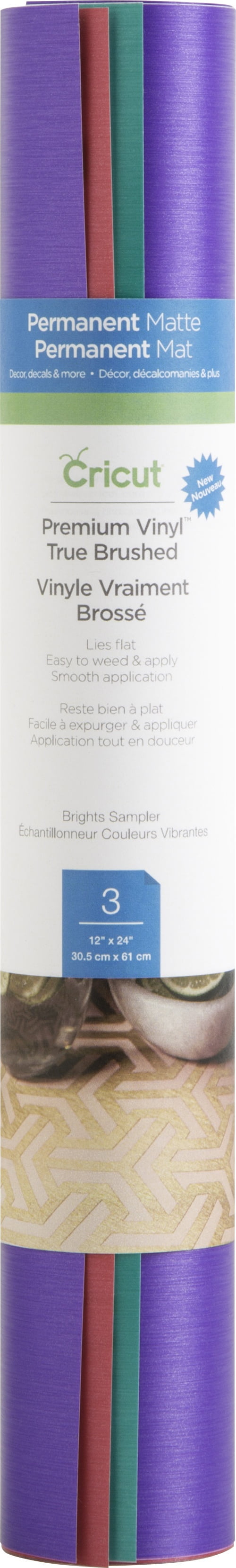 Cricut Premium Permanent 12'X24' Vinyl Sampler 3/Pkg-True Brushed Brights
