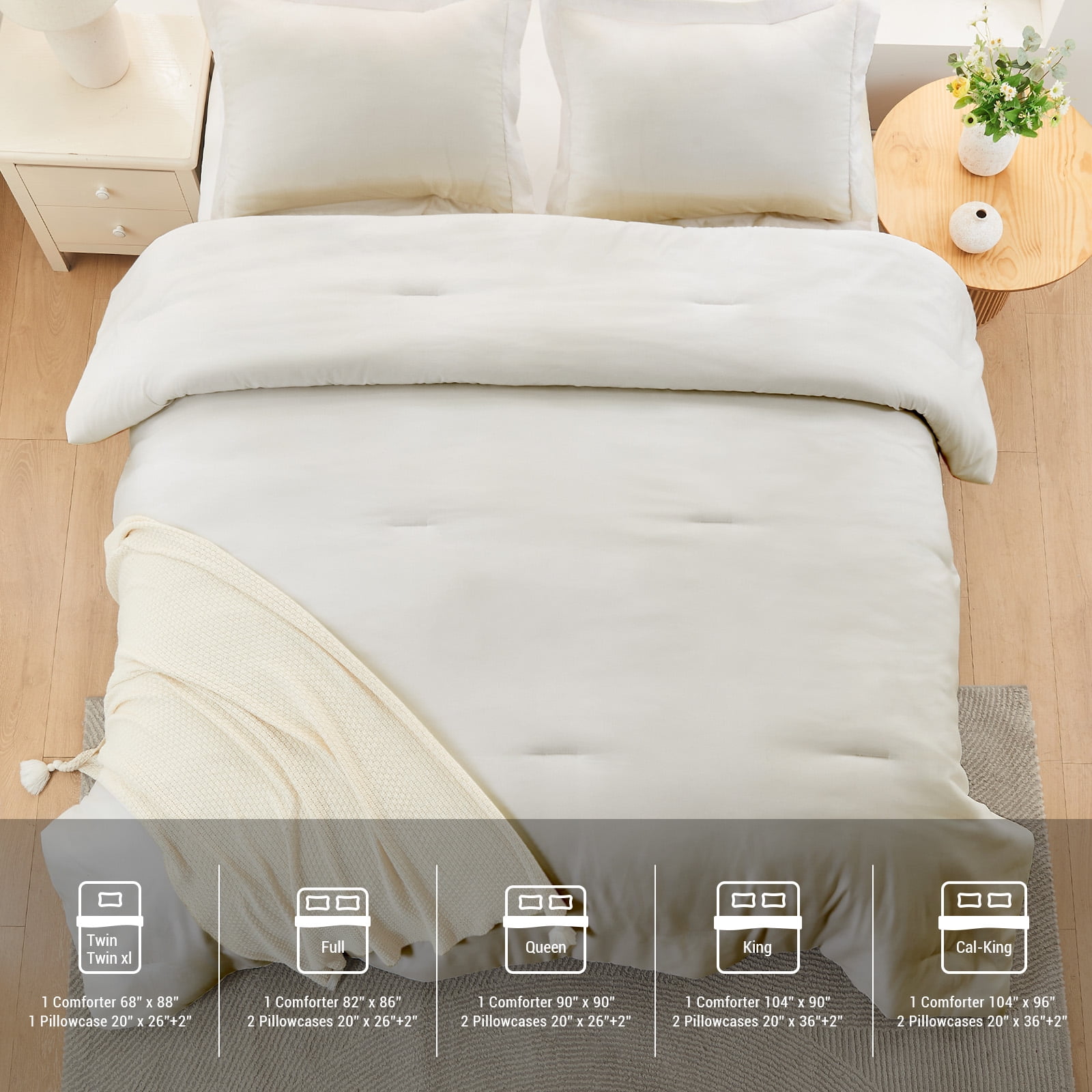 Hitime Ultra Soft Beige King Size Comforter Set 3 Pieces Gentle Down Alternative Bedding 1 Lightweight Comforter and 2 Pillowcases
