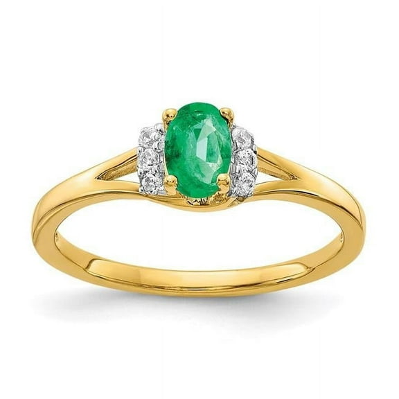 Primal Gold 14 Karat Yellow Gold Diamond and Emerald Ring