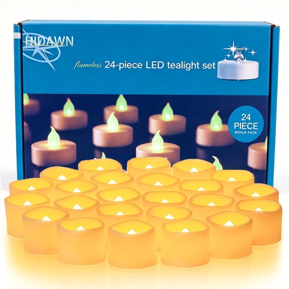HIDAWN 24Pack Flameless LED TeaLights Candles Battery Operated(Battery Included),200 Hour Fake Electric Votive Candles Tea Lights