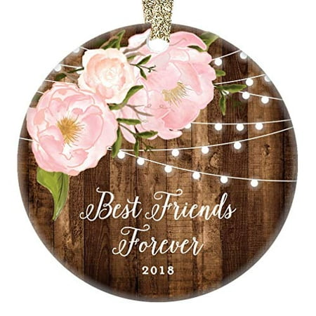 Rustic Friend Gifts for Her, Best Friends Forever Christmas Ornament 2019 Women Family Soul Sister Pink Peonies Xmas Farmhouse Collectible 3
