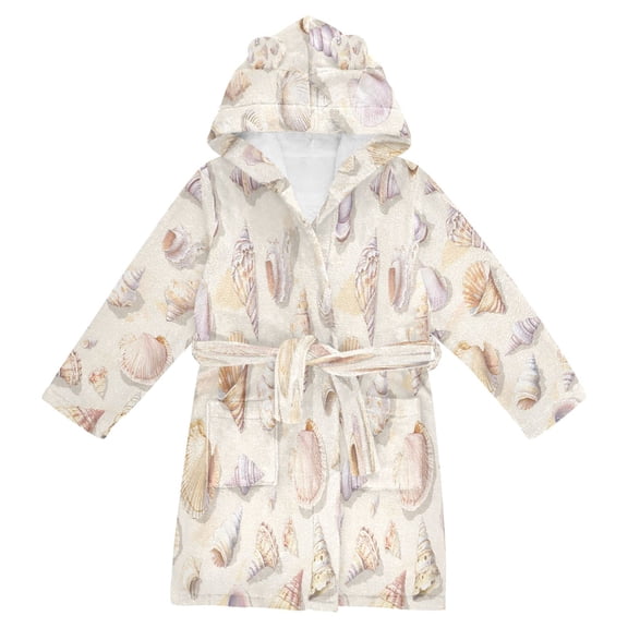 FORMRS Niños Bathrobe Unisex Hooded Robe Soft Plush Pajamas Sleepwear, Size 2-3T, Colorful Watercolor Seashells