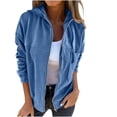 thumbnail image 2 of Womens Zip Up Hoodies Oversized Corduroy Long Sleeve Shirts with Hood Solid Pocket Drawstring Hooded Jacket (Blue L), 2 of 6