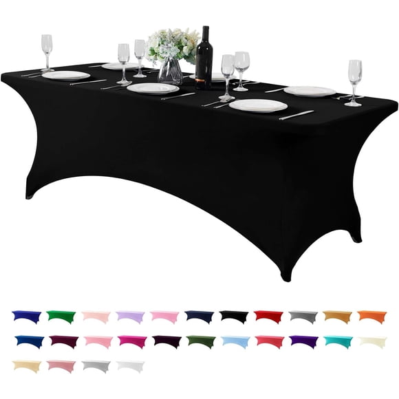 LAICAIW Spandex Table Cover for 8FT Table Universal Fitted Stretch Tablecloth for Party, Banquet, Wedding and Events-Black