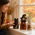 thumbnail image 3 of Halloween Wooden Witch Ornamen Vintage Tabletop Decor, Retro Artwork Adds Warm Spooky Character, Halloween Mantel Decoration for Shelf Table Party, 3 of 5