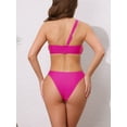 thumbnail image 3 of DARING DIVA Women's Asymmetric One Shoulder Strap Bikini Sets Large Rose Red, 3 of 6