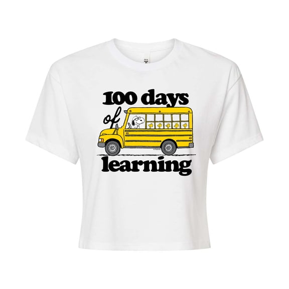 Peanuts - 100 Days Of Learning - Juniors Cropped Cotton Blend T-Shirt