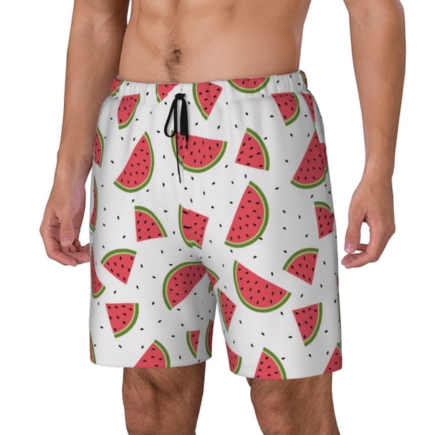 Fotbe Hand Drawn Watermelon Traje de Baño para Hombre – Shorts de Natación de Secado Rápido con Forro y Bolsillos-Medium