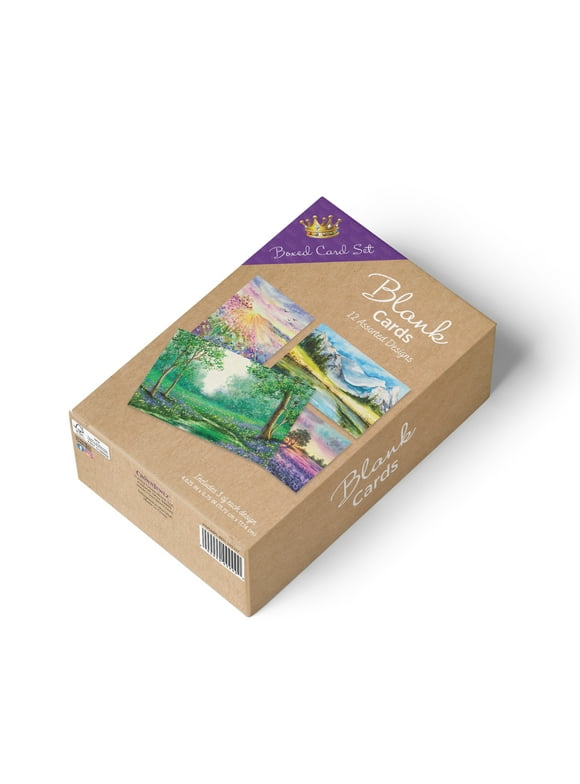 CrownJewlz Scenic Greeting Cards, Blank Inside, Set of 12 (4 Designs), 4.62" x 6.75", Envelopes Included