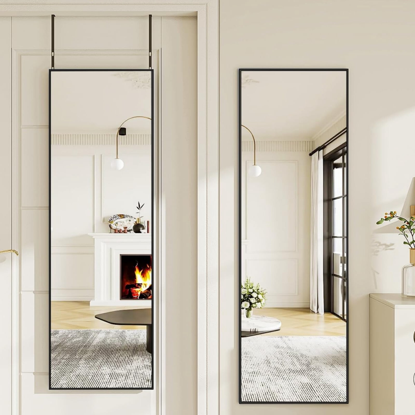 AUROMIR 50"x 16" Full Length Door Mirror Hanging Wall-Mounted Mirror, Black