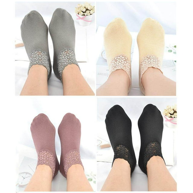 calcetines tobilleros de mujer calcetines tobilleros 5 pares de calcetines tobilleros de mujer Calcetines de invierno de encaje con volantes antideslizantes Calcetines de corte
