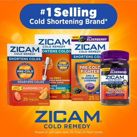 Zicam Cold Remedy Zinc Rapidmelts, Cherry Flavor, Homeopathic Cold Shortening Medicine, 25 Count