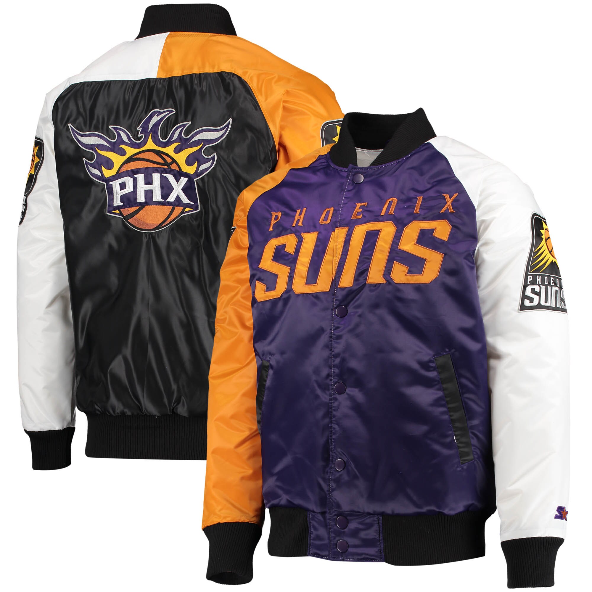 Men's Starter Purple/Orange/White Phoenix Suns Tricolor Remix Raglan FullSnap Jacket