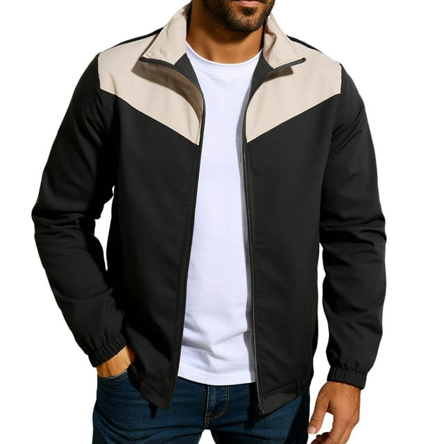 Men’s Solid Color Lightweight Casual Jacket Zip Up Laydown Collar Fall Business Windbreaker Comfortable Outdoor Coat with Pockets