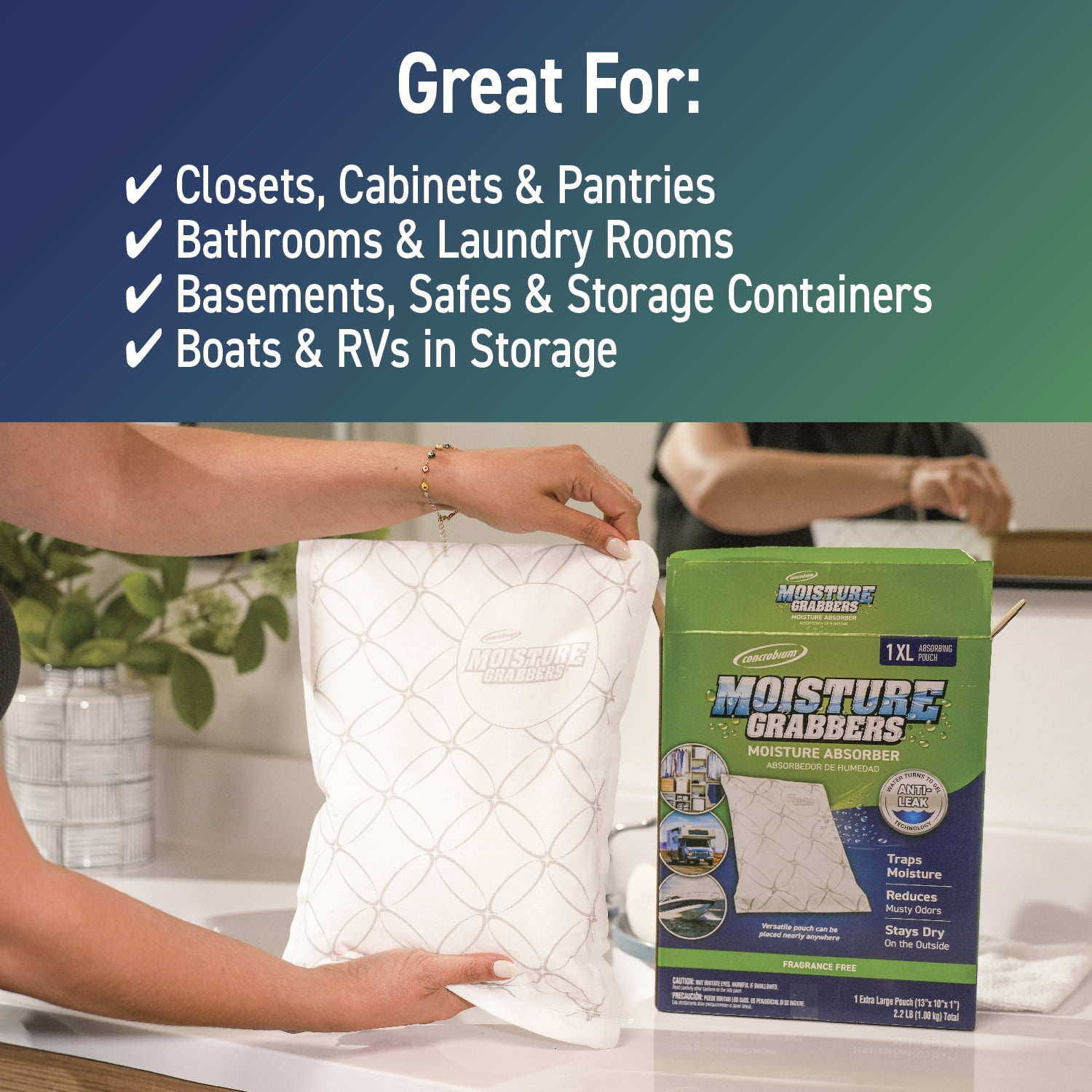 (4 pack) Concrobium Moisture Grabbers Moisture Absorbing Pouch, Fragrance Free, 1 XL Pouch