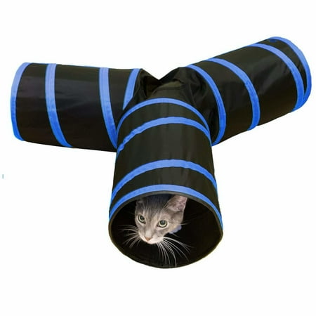 Purrfect Feline - 3 Way Cat Tunnel and Crinkle Cat Toy - Interactive Cat Toy with Cat Ball Included - Kitten Toys & Cat Supplies for Indoor Cats, Ferrets, Rabbits or Small Dogs - Dark Blue - L