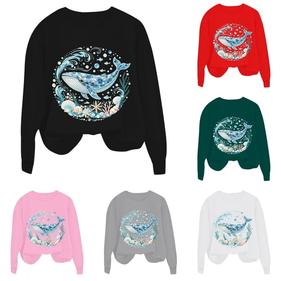XAOFW Girls Boys Marine Animal Prints Long Sleeve Crew Neck Sweatshirts Loose Fit Casual Pullover For Toddler Kids Versatile Tops 3-4 Years