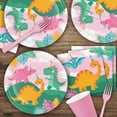 thumbnail image 6 of Girl Dinosaur Party Supplies - Yellow, Mint, & Pink Dino Round Paper Dessert Plates, Beverage Napkins, and Forks (16 Plates, Napkins, & Forks), 6 of 8