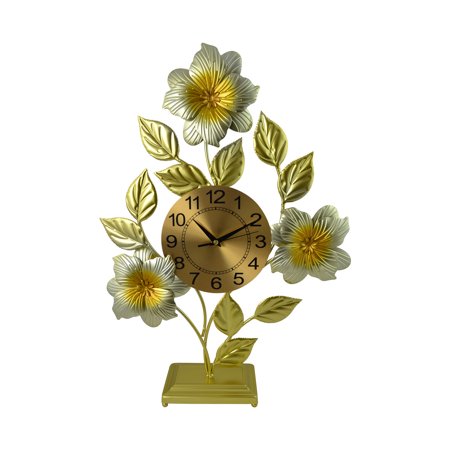 Threestar 21 Inch Metal Floral Mantel Clock