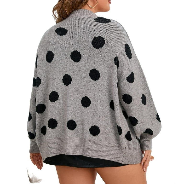 Casual Polka Dot Cardigan Long Sleeve Grey Size Cardigans - Walmart.com