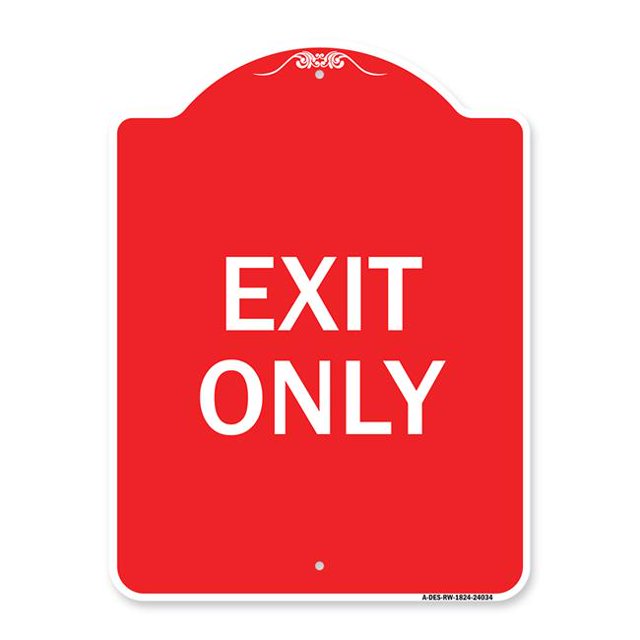 SignMission A-DES-RW-1824-24034 18 x 24 in. Designer Series Sign - Exit Only, Red & White