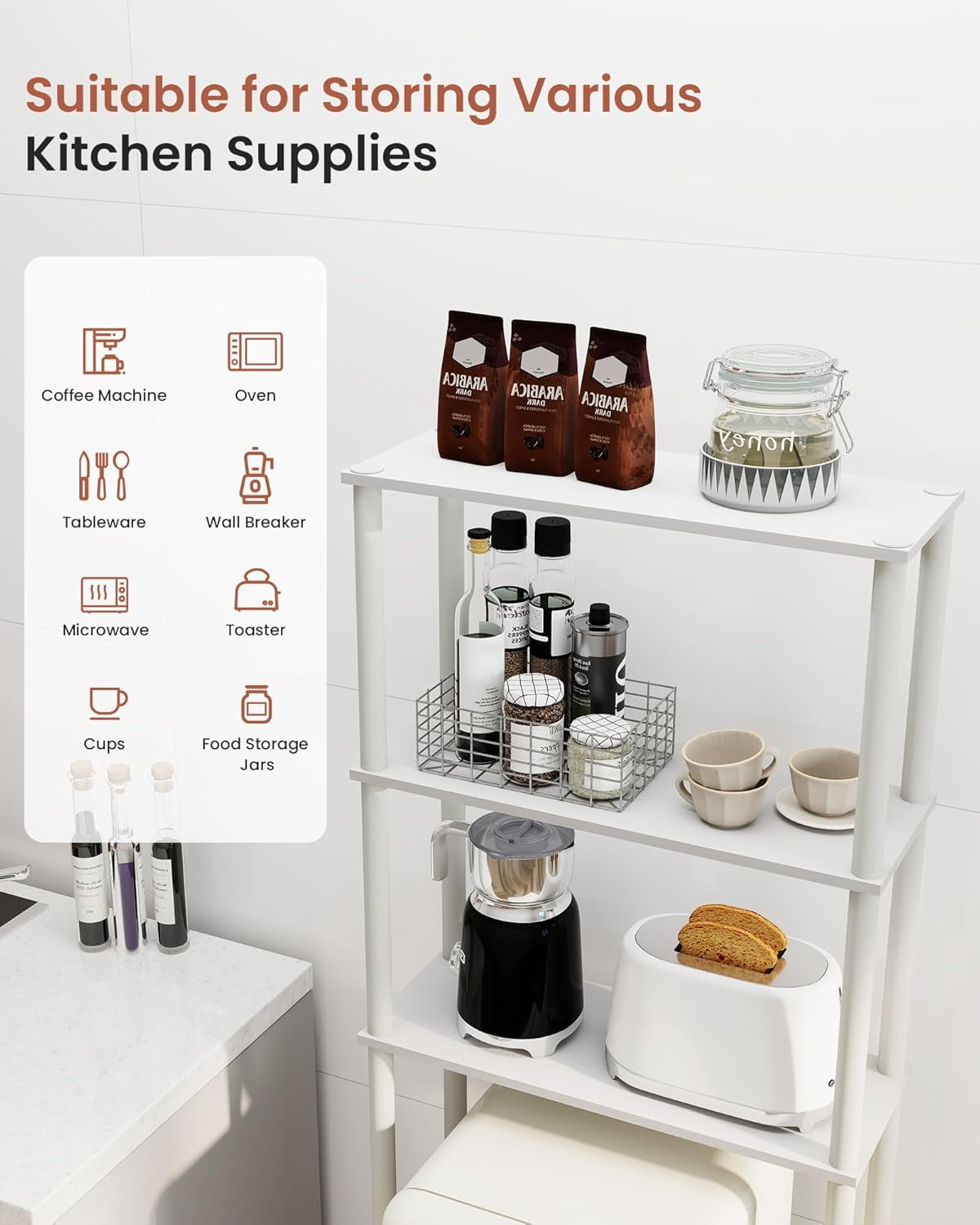Librala Mini Fridge Organizer Shelf, 3-Tier Microwave and Mini Fridge Stand with Storage Dorm Refrigerator Shelf for Kitchen