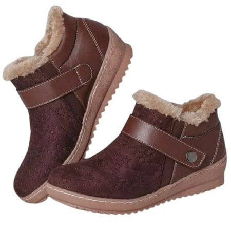

Women s Suede Boots with Plush Lining Flat Warm Ankle Boots Vintage Style Easy to Put on Winter Outdoor Supply 35 Brown