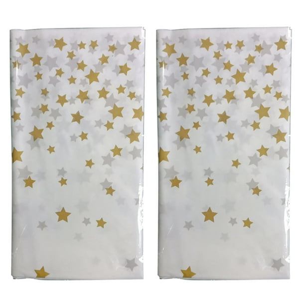 KAKOWELY 2 manteles rectangulares con estampado de estrellas doradas, desechables, con pentagrama, para mesa de picnic, decoración de mesa, suministros para fiestas y festivales.