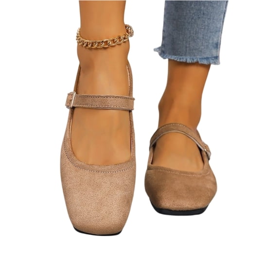 HTHLVMD Suede Mary Jane Flats, Adjustable Buckle Strap Flats, Women's Comfort Dress Flats, Women Classy Cute Bow-Knot Ballet Flats Round Toe Daily Cozy Comfort Slip On Flat Shoes, Khaki 5