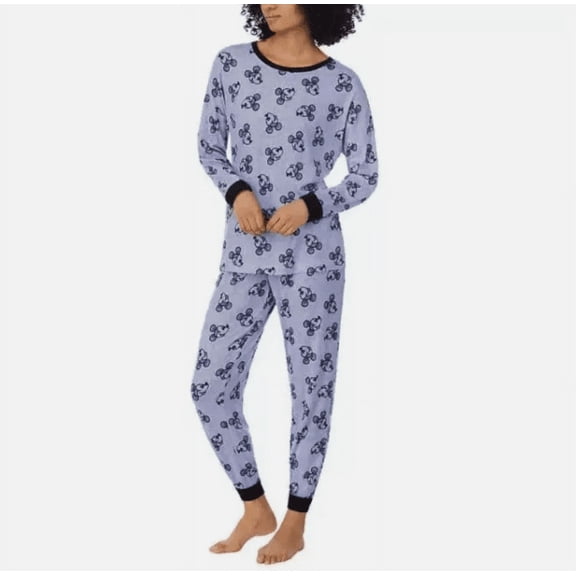 Disney Womens Mickey Mouse 2 Piece Blue Cozy Pajama Set Size XL