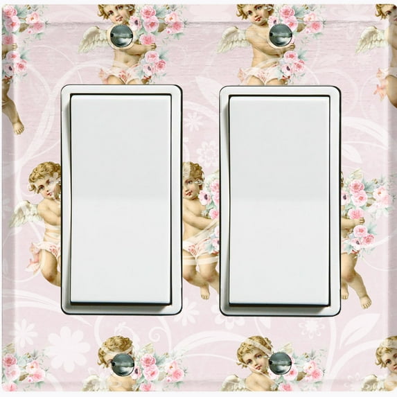 Metal Light Switch Plate Outlet Cover Romantic Pink Floral Cupid Damask Wallpaper AGL003