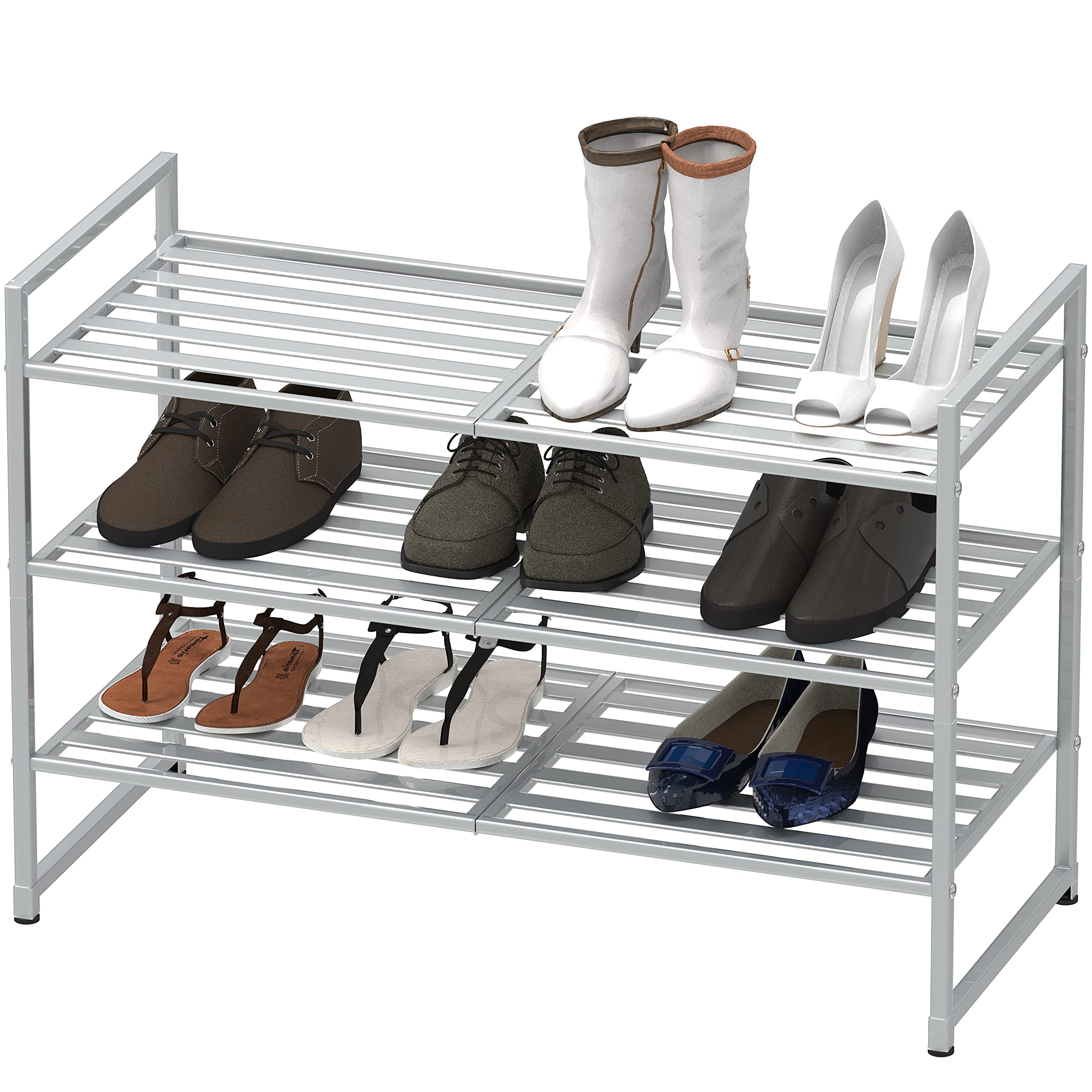 Lishuaiier Simple Trending 4-Tier Stackable Shoe Rack, Expandable & Adjustable Shoe Organizer Storage Shelf , Black