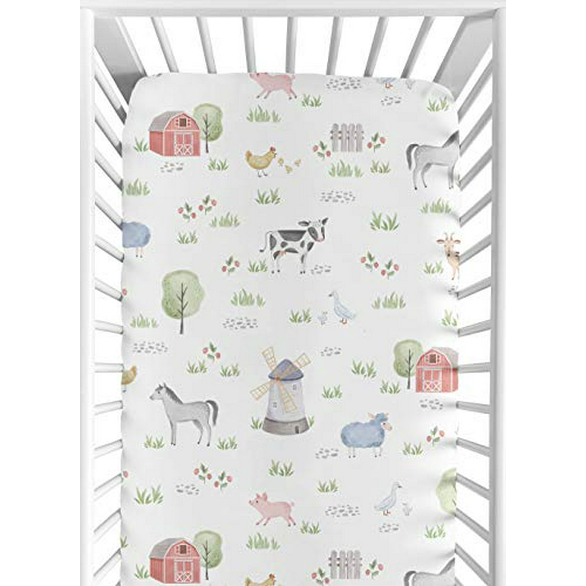 Sweet Jojo Designs Farm Animals Boy or Girl Fitted Crib Sheet Baby or Toddler Bed Nursery Watercolor Farmhouse Horse Cow Sheep Pig Walmart