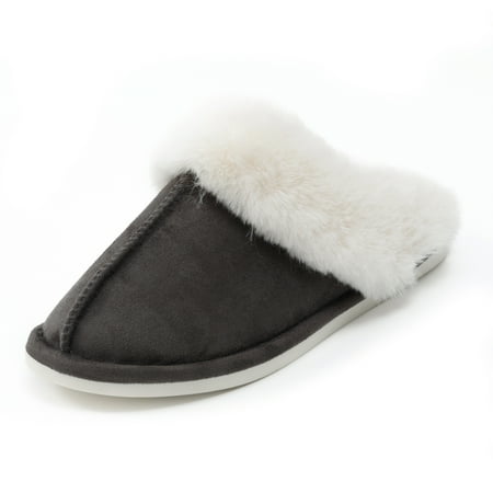 

JACKSHIBO Men s Women s Slippers Faux Fur Fluffy Collar Microsuede Winter Warm Indoor Anti-Slip Plush Slippers