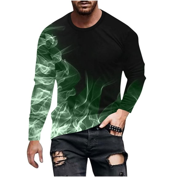 T-Shirts for Men's Long Sleeves 3D Flame Print Slim Sport Casual Pullover Crewneck Sweatshirts