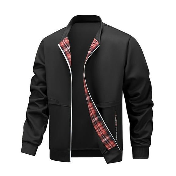 WTOBBY Men's Lightweight Windbreaker Jacket, Casual Stylish Zip Up Hooded Coat with Pockets, Breathable Outdoor Sports Wear for Spring and Fall,Black L