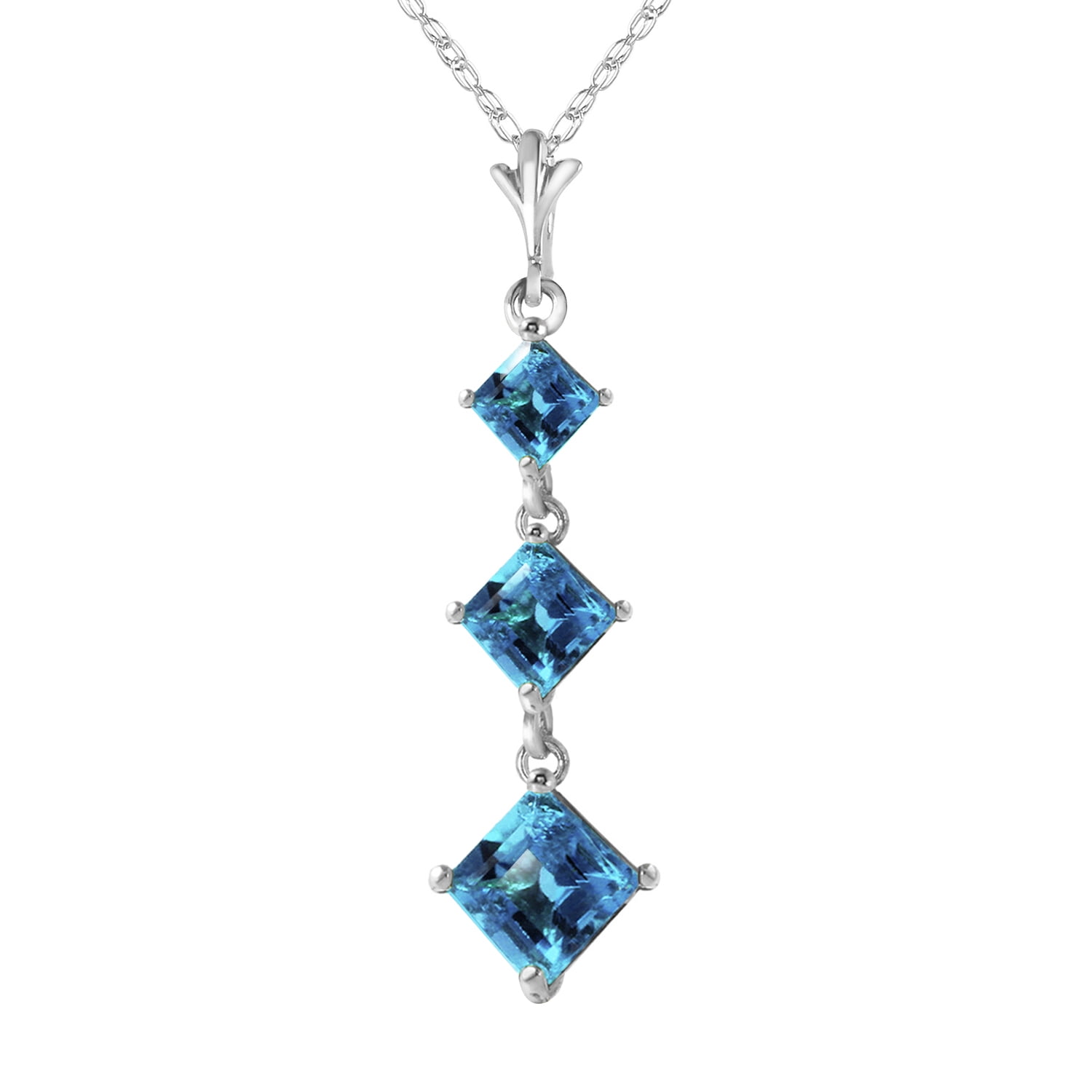 Galaxy Gold 14K Solid Gold 2.4 Carat Natural Blue Topaz Pendant Necklace for Women - White Gold Fine Jewelry