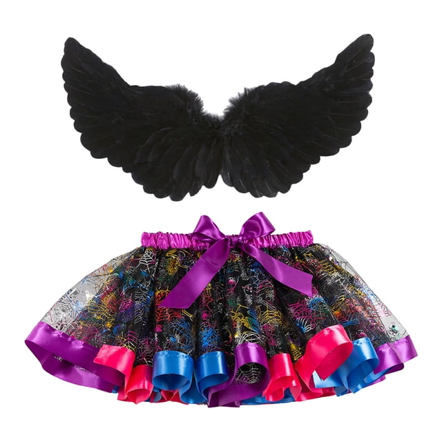 Jupes de Ballet pour Filles Jupe de Danse de Fête d'Halloween avec Ailes Tenues pour Enfants Tout-Petits Tutu Performance