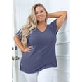 thumbnail image 2 of SHOWMALL Women Plus Size Tops Short Sleeve Tunic Side Slit Shirt Summer V-Neck Blouse Purple Grey 3X Tops, 2 of 7