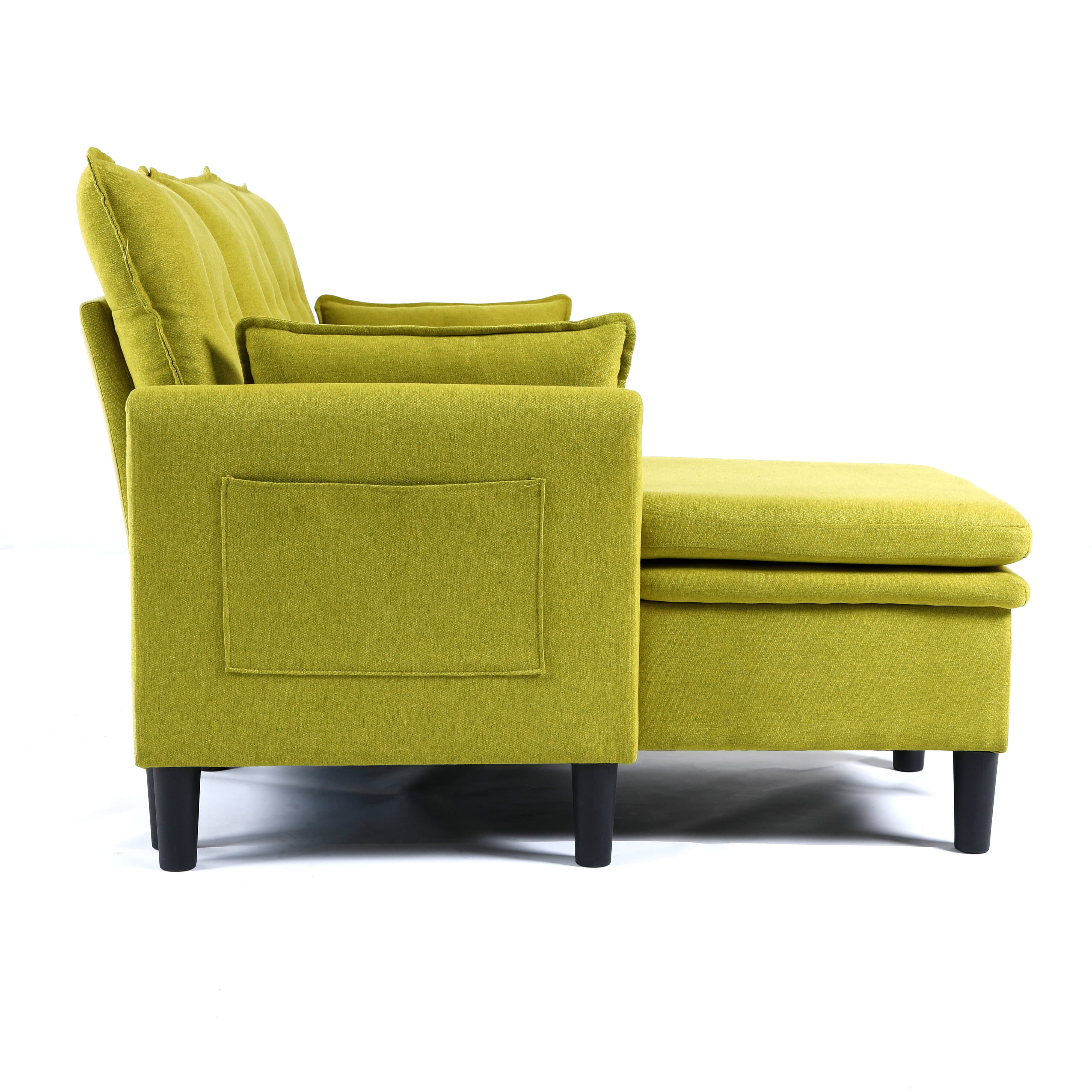 MAYEERTY L-Shaped Reversible Chaise Sectional Sofa Linen Sofa Bed with Storage, for Apartment, Green