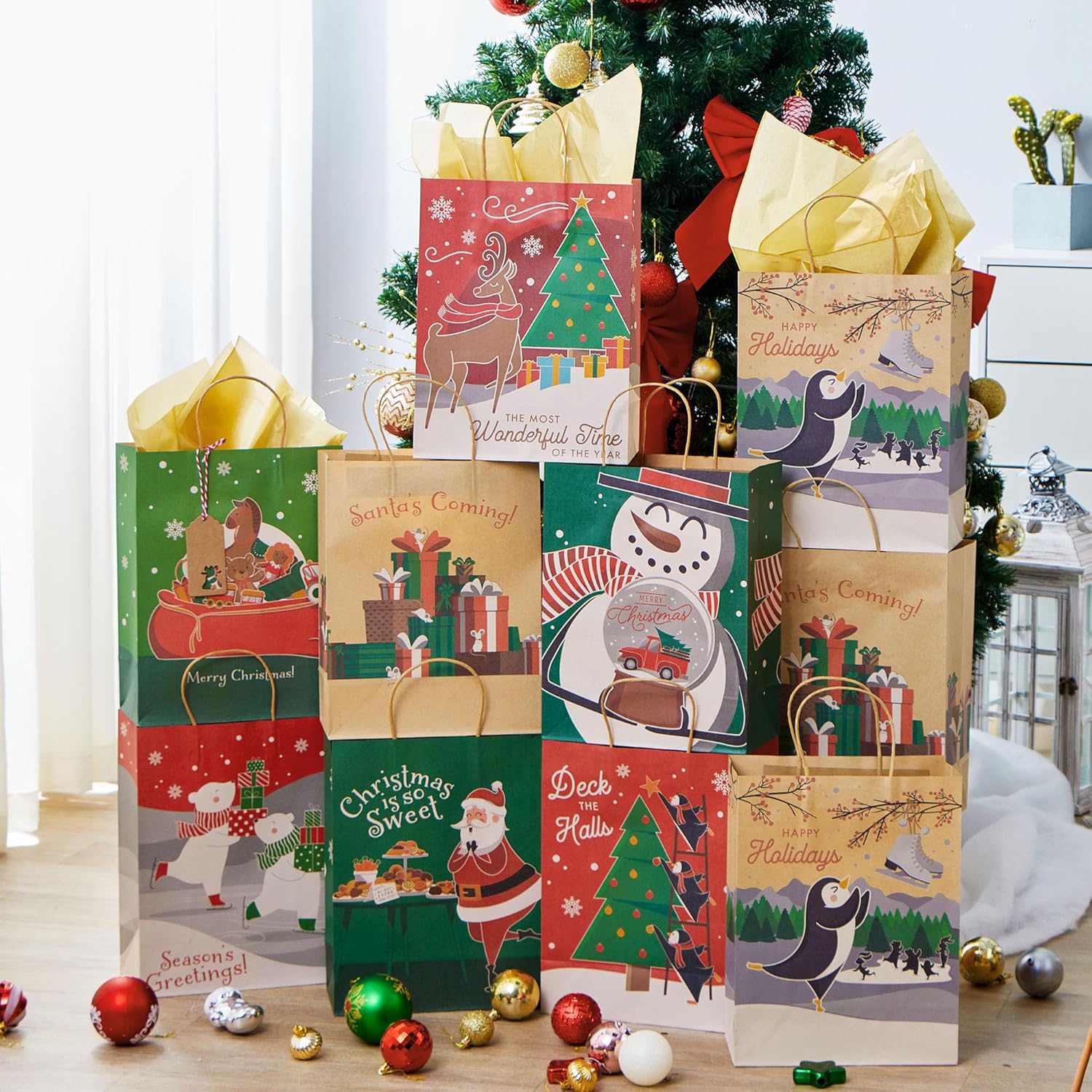 Joyfy 24-Piece Christmas Kraft Gift Bags with Handles photo 2