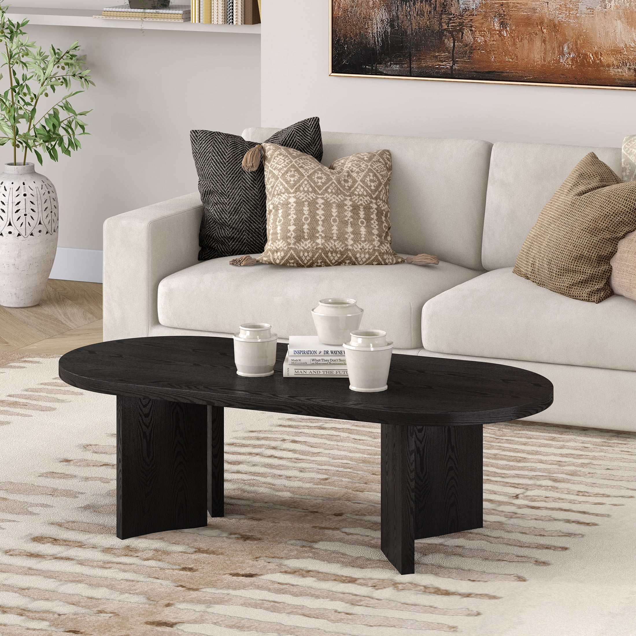 Evelyn&Zoe Scandinavian 48" Wide Black Grain Coffee Table
