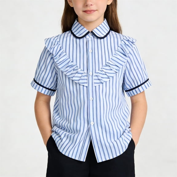 Maean Kids Short Sleeve Dress Blouse Button down Uniform Tops Boys Girls Spring Summer Formal Shirt